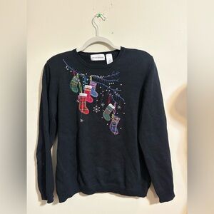 Ugly Christmas Sweater Vintage Alfred Dunner Womens Medium Black Shoulder pad